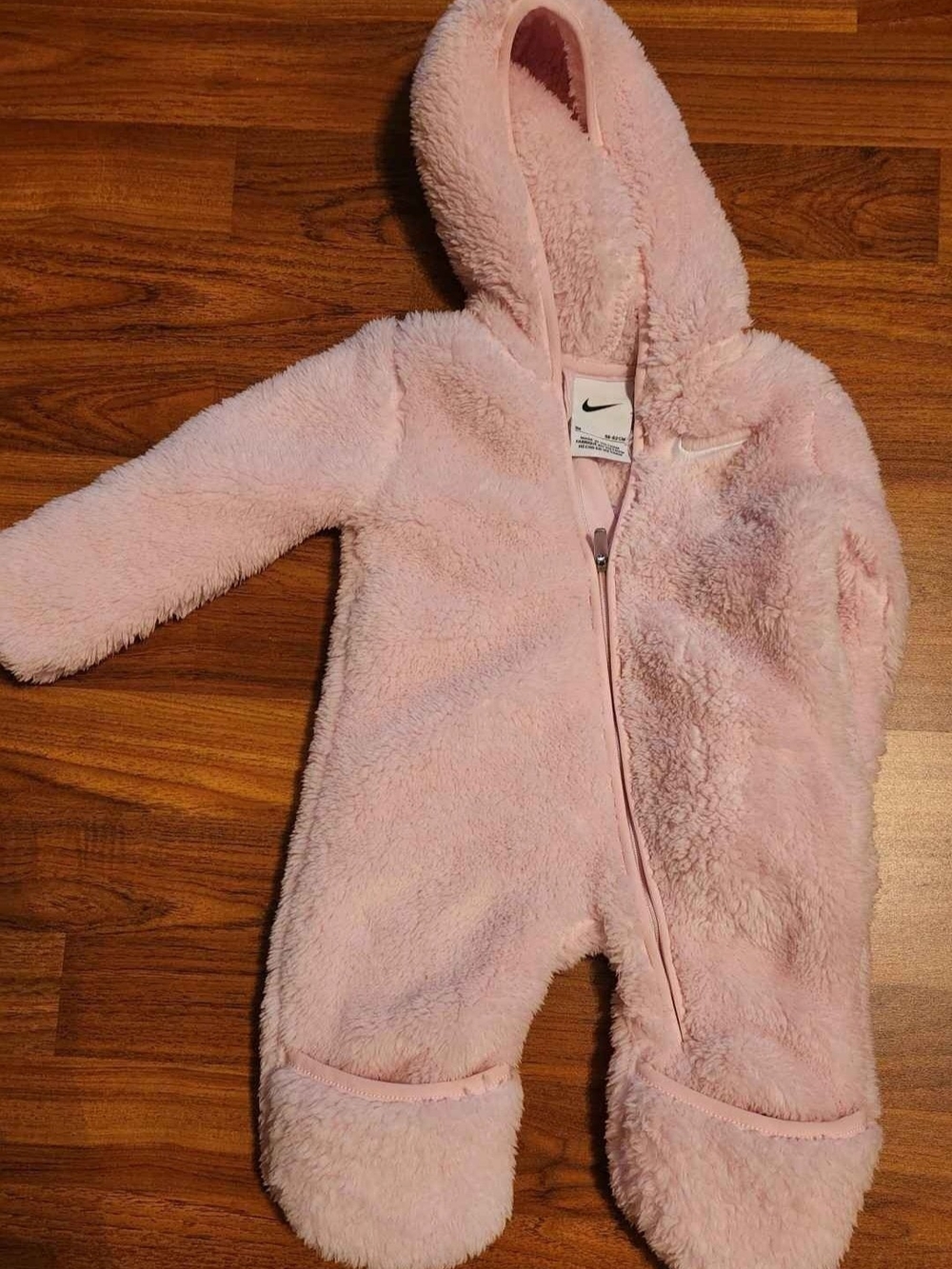 Nike Pink Plush Hooded Infant Footed One-Piece
